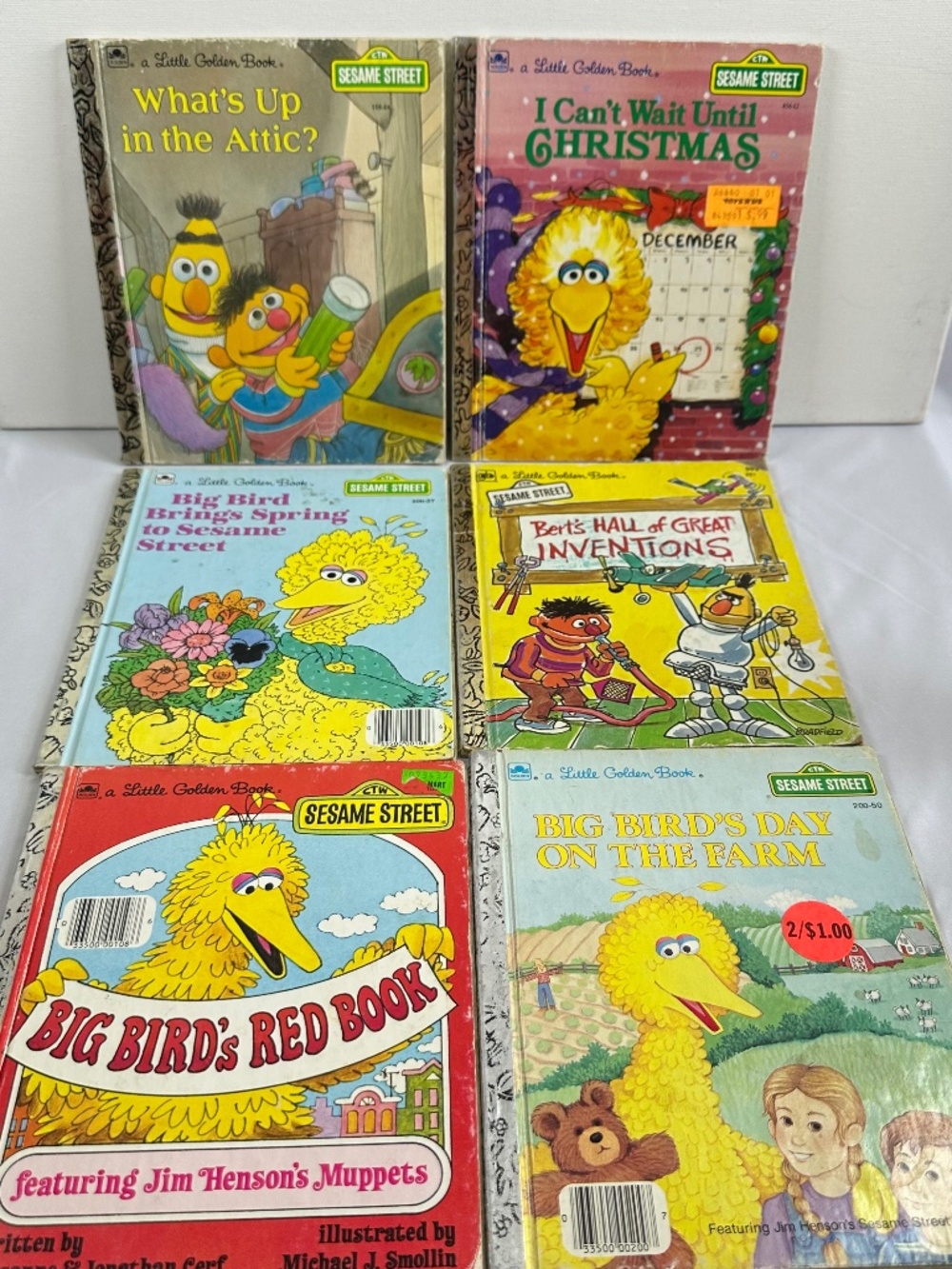 Vintage Golden Books Lot of 6, Sesame Street, Well Loved, Measures 8x6.625 in.